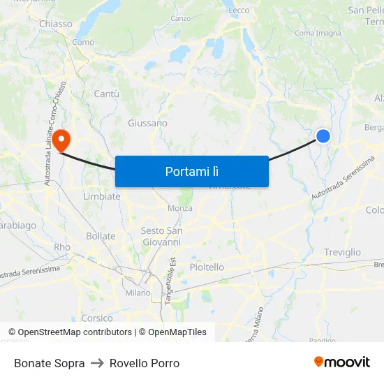 Bonate Sopra to Rovello Porro map