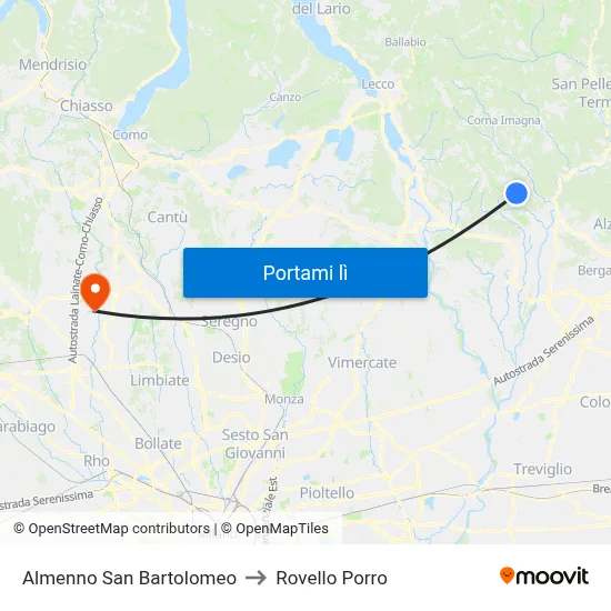 Almenno San Bartolomeo to Rovello Porro map