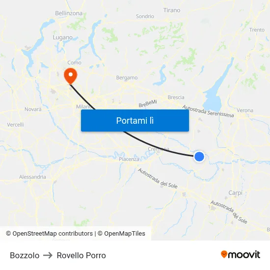 Bozzolo to Rovello Porro map