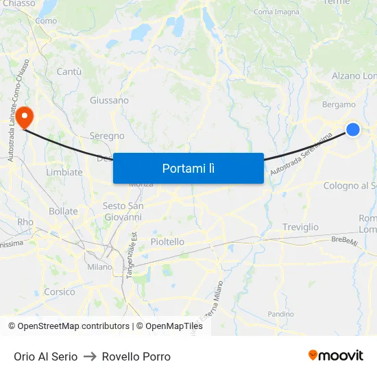 Orio Al Serio to Rovello Porro map