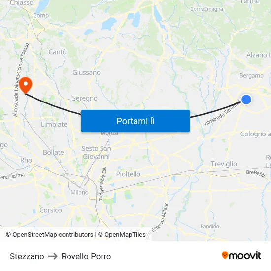 Stezzano to Rovello Porro map