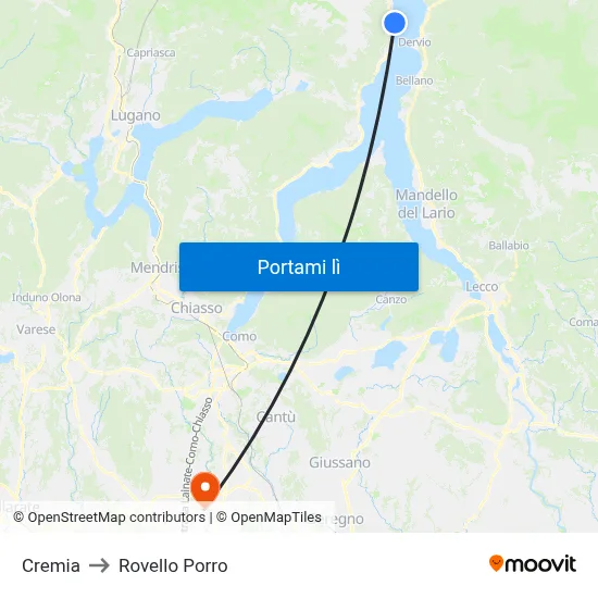 Cremia to Rovello Porro map