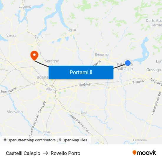 Castelli Calepio to Rovello Porro map