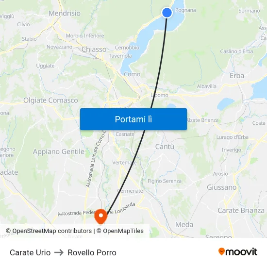 Carate Urio to Rovello Porro map