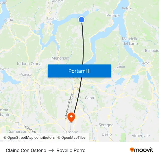Claino Con Osteno to Rovello Porro map