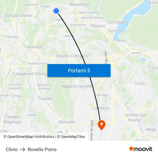 Clivio to Rovello Porro map