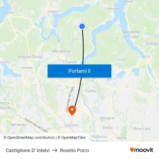 Castiglione D' Intelvi to Rovello Porro map