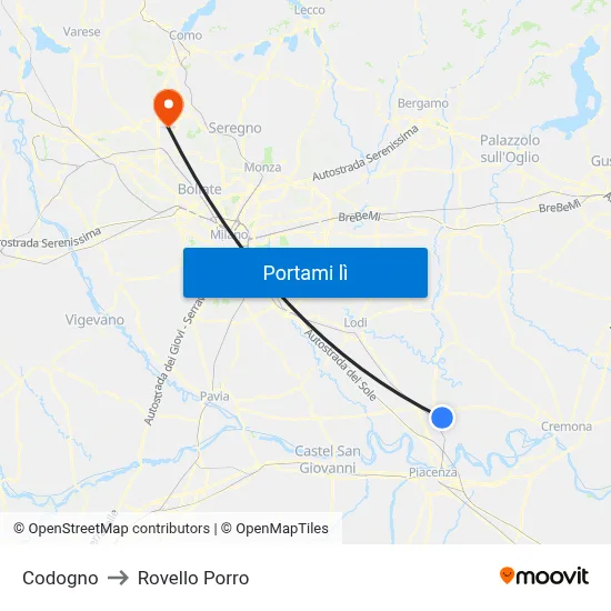 Codogno to Rovello Porro map