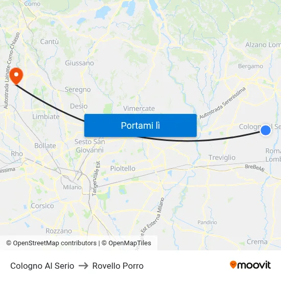 Cologno Al Serio to Rovello Porro map