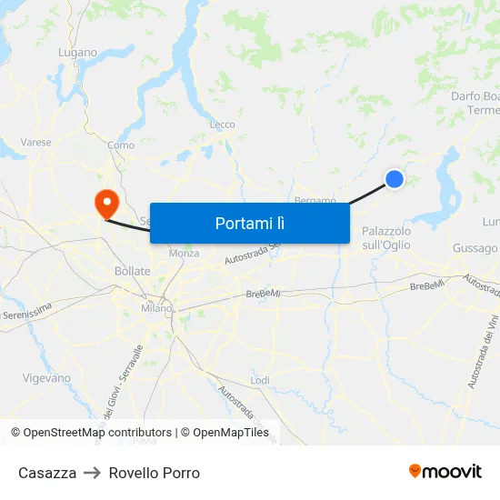 Casazza to Rovello Porro map
