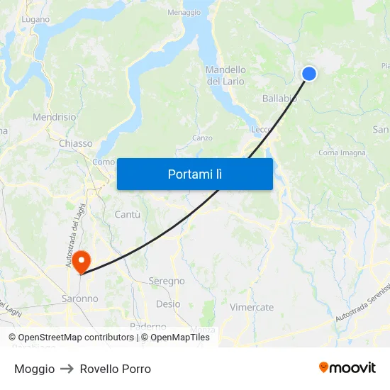 Moggio to Rovello Porro map