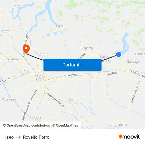 Iseo to Rovello Porro map