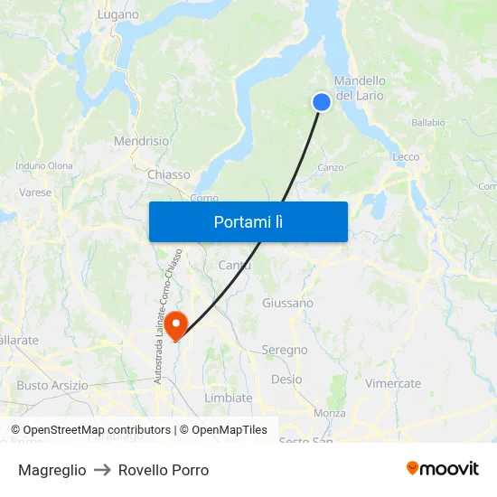 Magreglio to Rovello Porro map