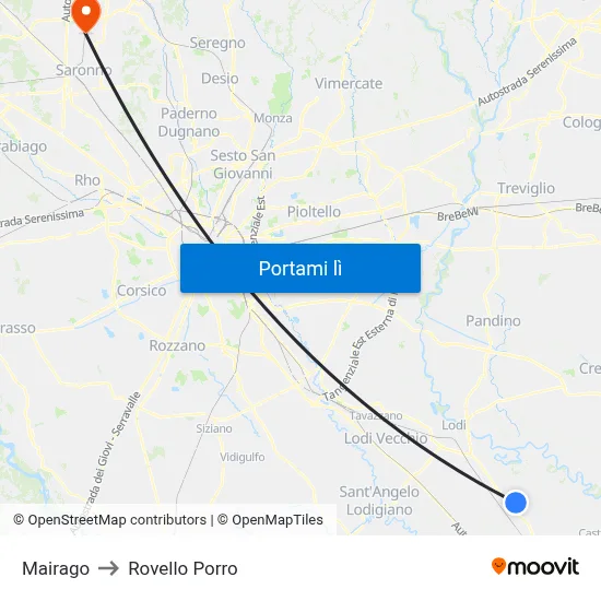 Mairago to Rovello Porro map