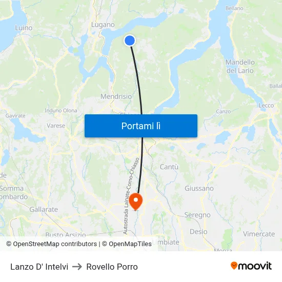 Lanzo D' Intelvi to Rovello Porro map