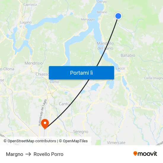Margno to Rovello Porro map