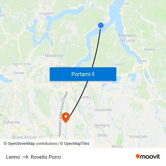 Lenno to Rovello Porro map