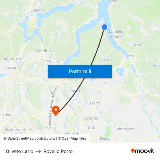 Oliveto Lario to Rovello Porro map