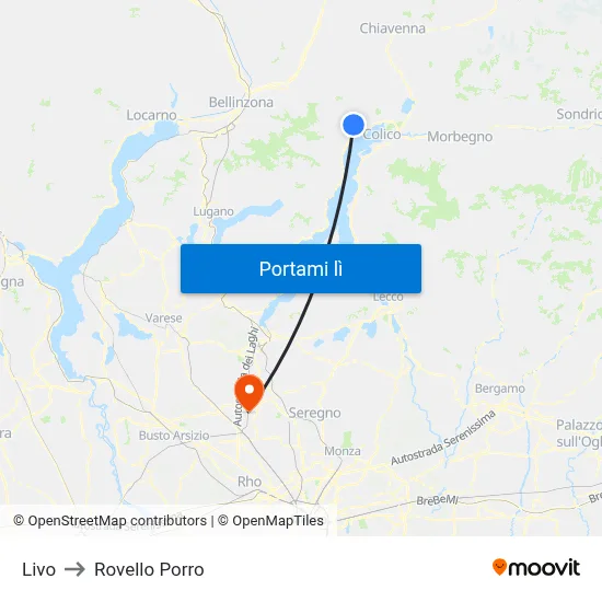 Livo to Rovello Porro map