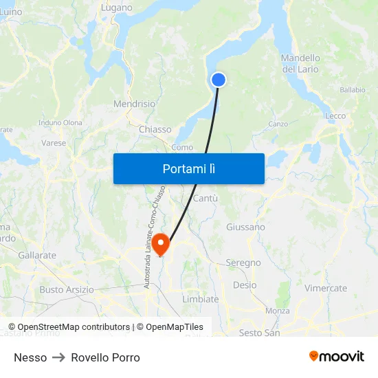 Nesso to Rovello Porro map