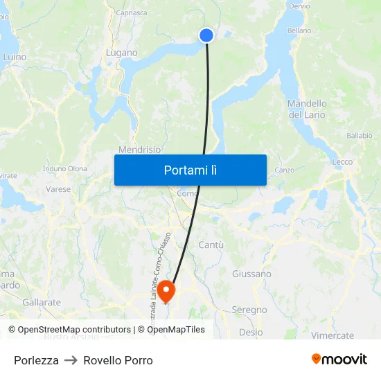 Porlezza to Rovello Porro map