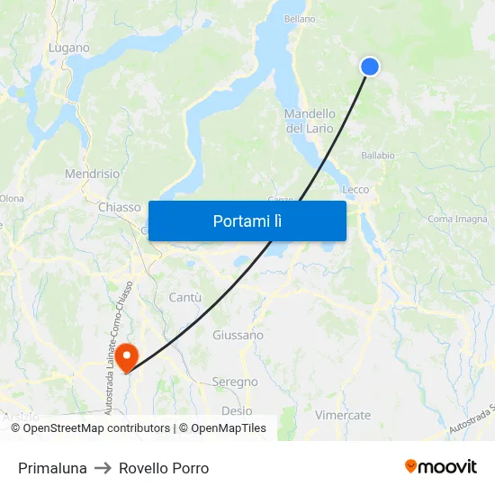 Primaluna to Rovello Porro map