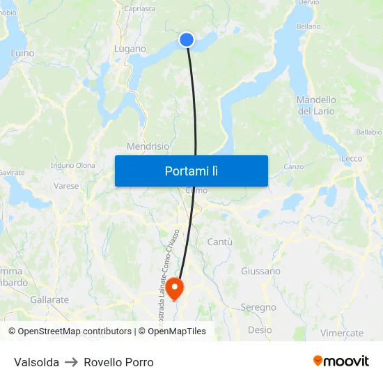 Valsolda to Rovello Porro map