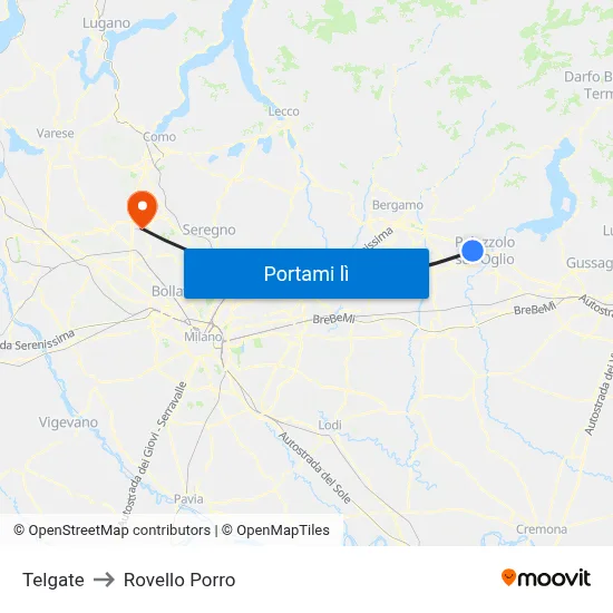 Telgate to Rovello Porro map
