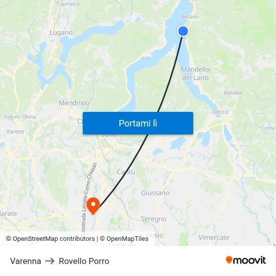 Varenna to Rovello Porro map