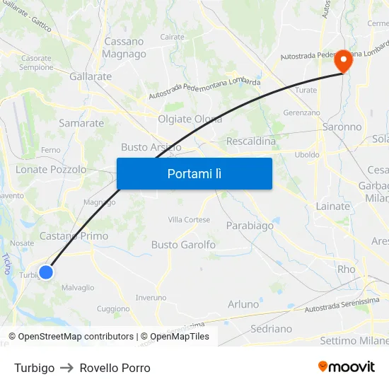 Turbigo to Rovello Porro map