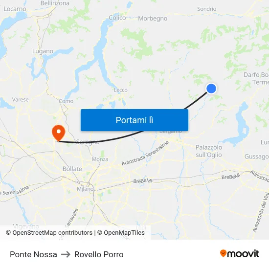 Ponte Nossa to Rovello Porro map