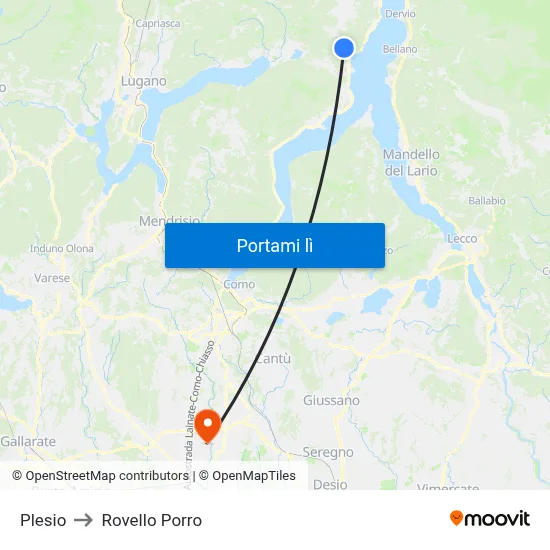 Plesio to Rovello Porro map