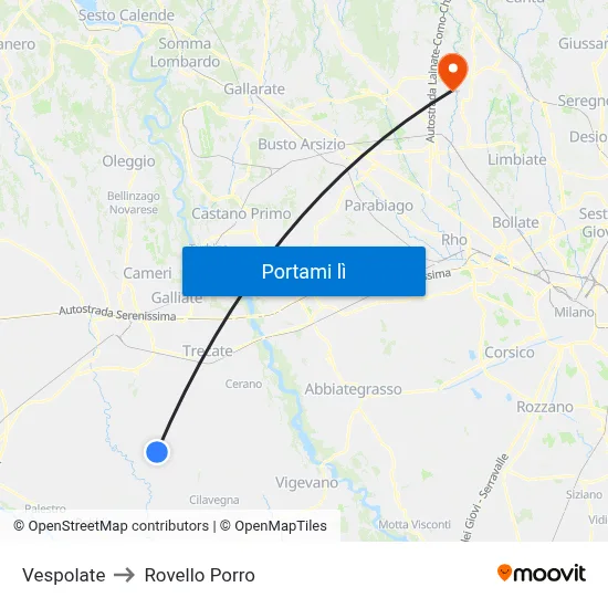 Vespolate to Rovello Porro map