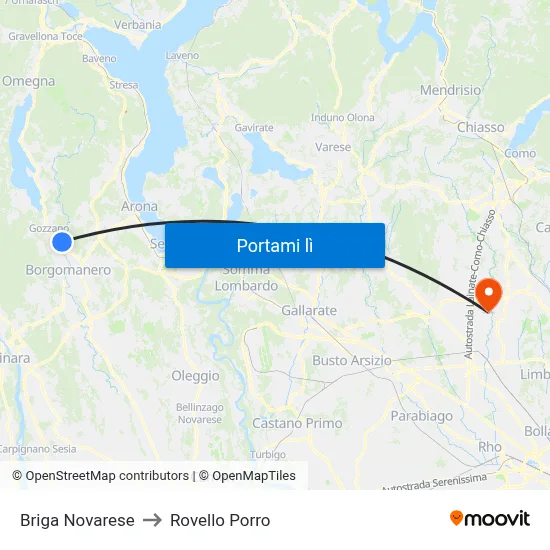 Briga Novarese to Rovello Porro map