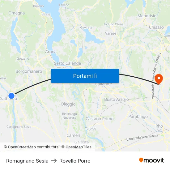 Romagnano Sesia to Rovello Porro map