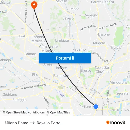 Milano Dateo to Rovello Porro map