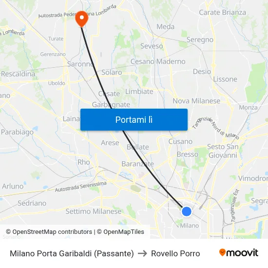 Milano Porta Garibaldi (Passante) to Rovello Porro map