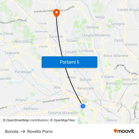 Bonola to Rovello Porro map