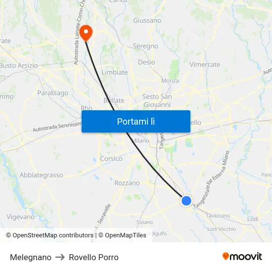 Melegnano to Rovello Porro map