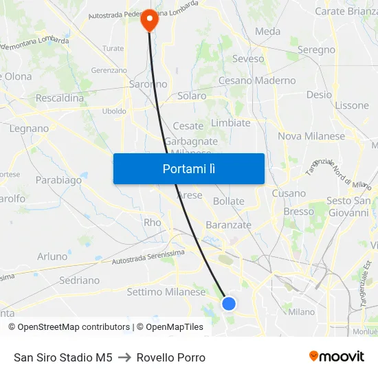 San Siro Stadio M5 to Rovello Porro map