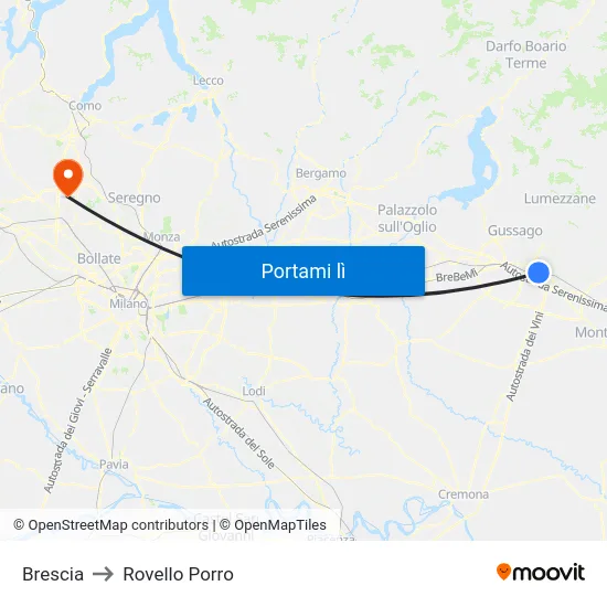 Brescia to Rovello Porro map