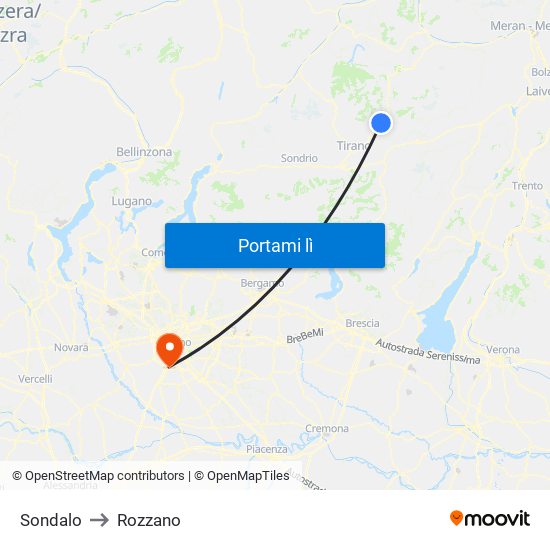 Sondalo to Rozzano map