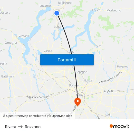 Rivera to Rozzano map