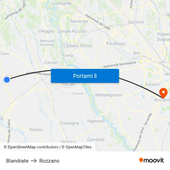 Biandrate to Rozzano map