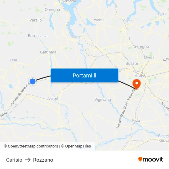 Carisio to Rozzano map