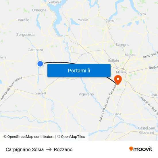 Carpignano Sesia to Rozzano map
