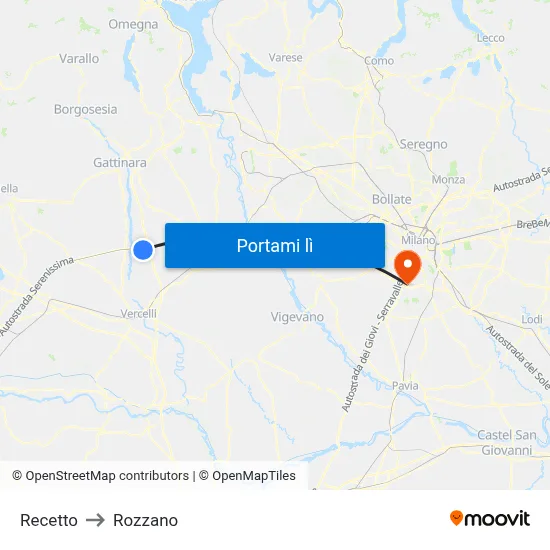 Recetto to Rozzano map