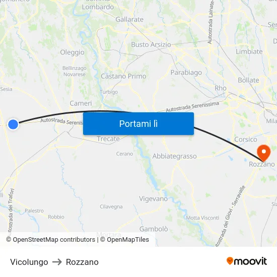 Vicolungo to Rozzano map