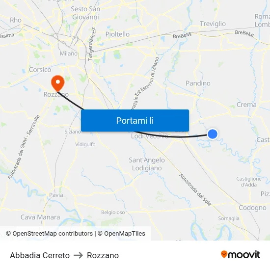 Abbadia Cerreto to Rozzano map