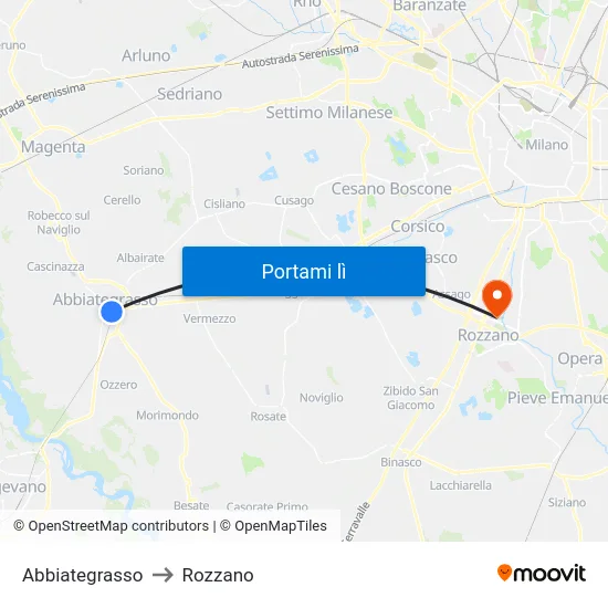Abbiategrasso to Rozzano map